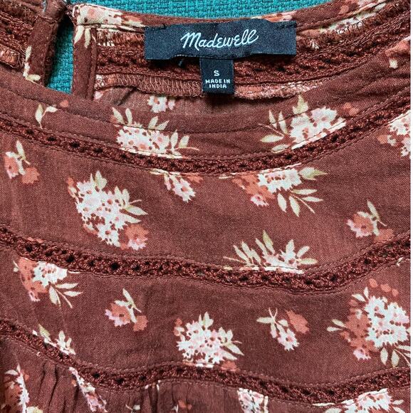 Madewell Ladder Trim Ruffle Front Homestead Brown Women's Blouse Small - Picture 8 of 8